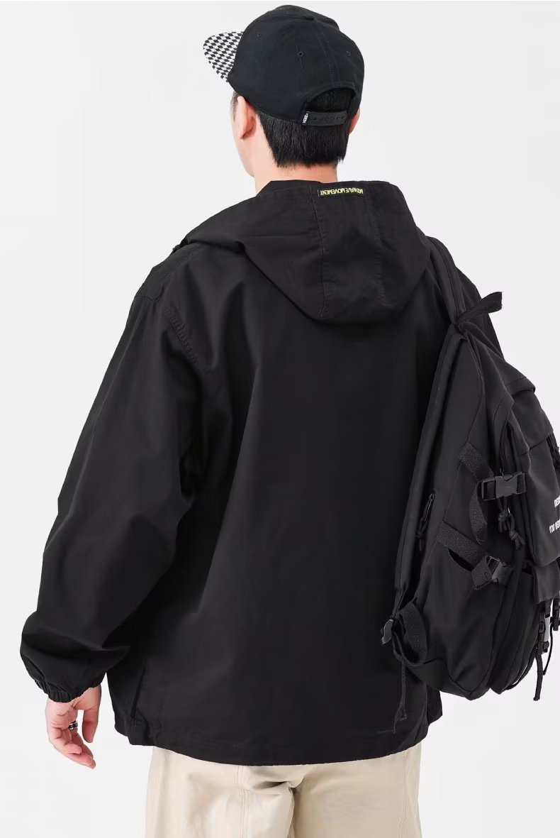 Men's Hooded Windproof Pullover Jacket With Half Zipper Detail_voghion.com