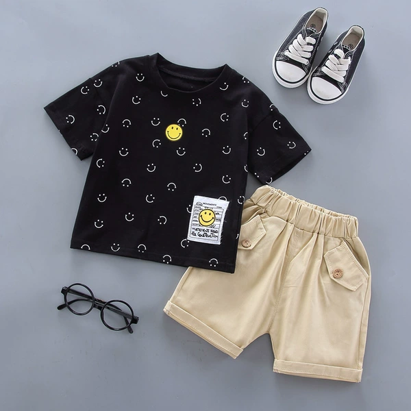 YT-8-7 full of smiley face short sleeve set black