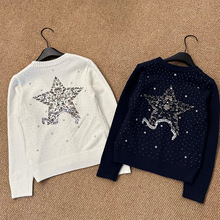 25早秋新款系列款时尚重工万针刺绣星星烫钻套头毛衣女款针织衫