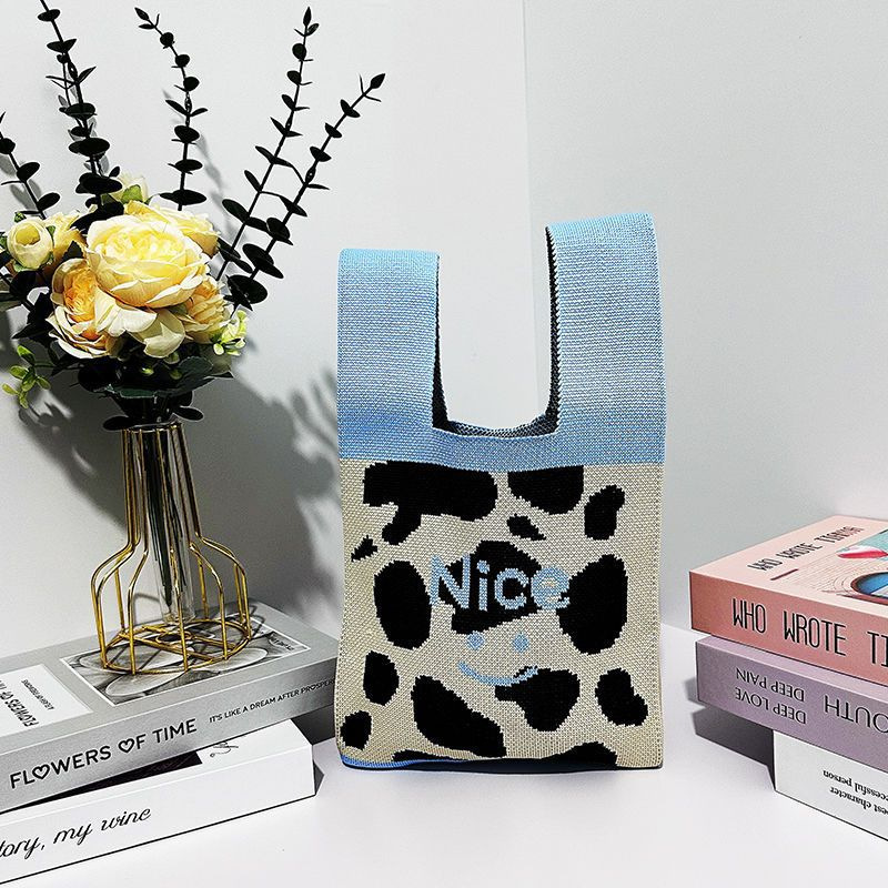 感针织手拎小包撞色针织手腕包韩版百搭上班族外出手提便当包