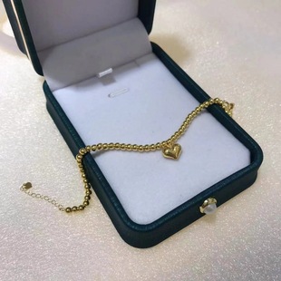 18K Gold Pearl Heart Bracelet Au750 Simple and Versatile Adjustable Round Bead Heart Bracelet Chinese Valentine's Day Gift Hot Style