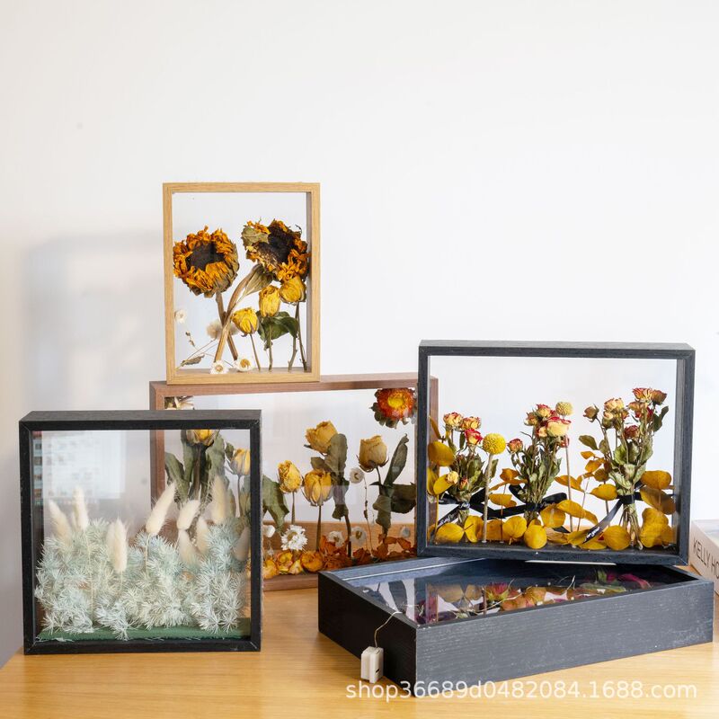 Wooden Frame Handmade Table Double-Sided Transparent Stereo Hollow Creative Dried Flower DIY Rose Display Photo Frame Wooden Frame Handmade Table Double-Sided Transparent Stereo Hollow Creative Dried Flower DIY Rose Display Photo Frame