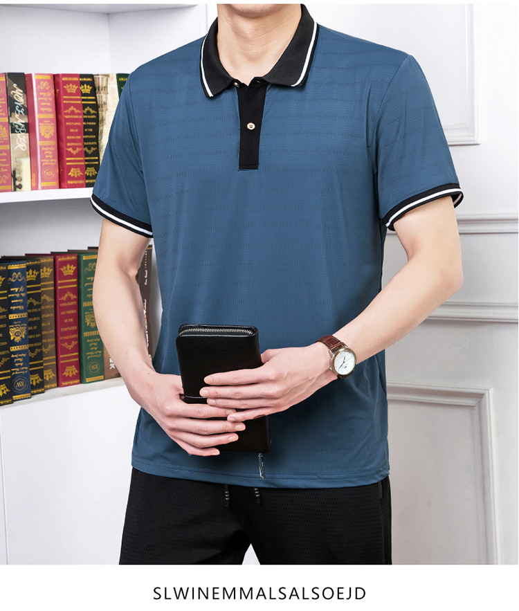 Verano delgado seda de hielo de manga corta polo camiseta hombre de mediana edad camiseta de secado rápido papá moda casual media manga al por mayor