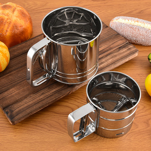 Stainless Steel Semi-Automatic Flour Sieve Handheld Sugar Powder Sieve Filter Baking Bread Powder Spreader Cocoa Powder Sieve