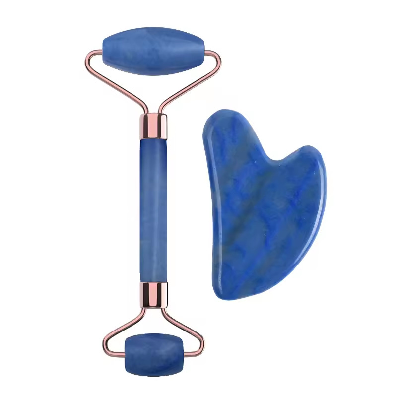 Grenzüberschreitender Lagerbestand Blauer Dongling-Jade-Roller Gua Sha Board Manueller Kugelmassagegerät Gesichts-Meridian-Massagegerät