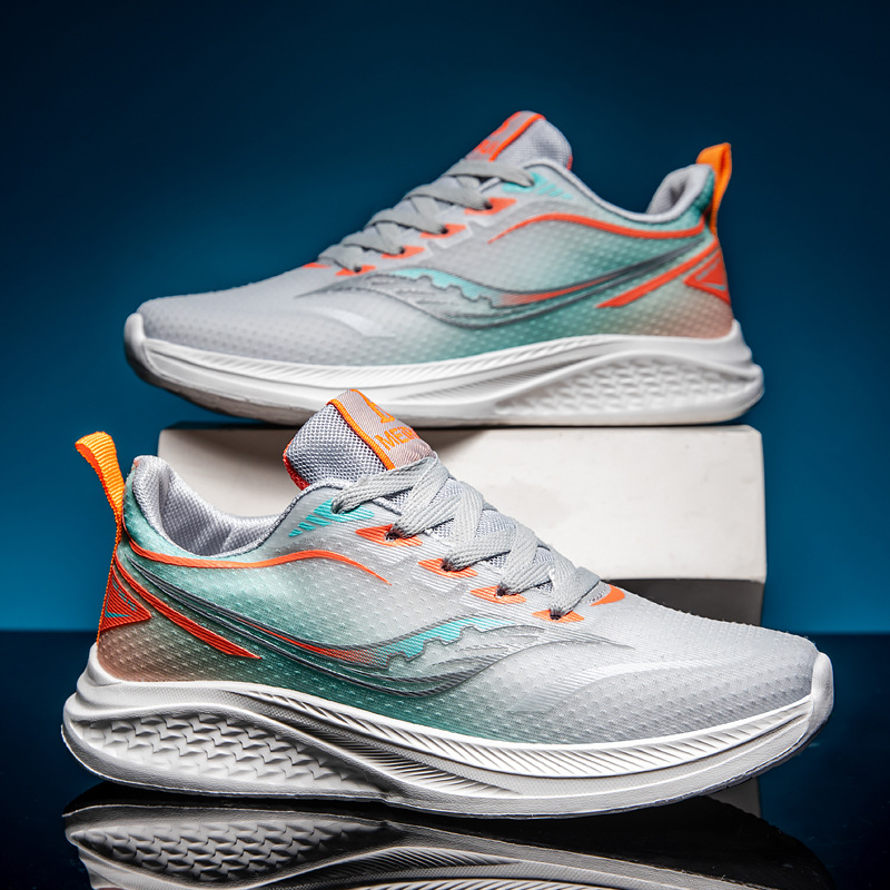 Primavera y verano nuevos zapatos de pareja zapatos deportivos de malla de alambre de pescado zapatos para correr ligeros y transpirables de suela blanda de alta elasticidad zapatos para estudiantes de color caramelo