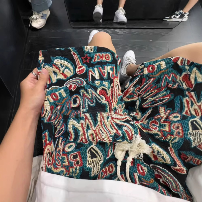 Hawaiian Ethnic Style 5-Point Shorts Summer Men's Trendy Graffiti Japanese Style Straight Casual Beach Shorts