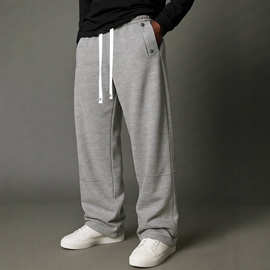 (现货）欧美亚马逊2025灰色运动卫裤美式春秋系带直筒阔腿休闲裤