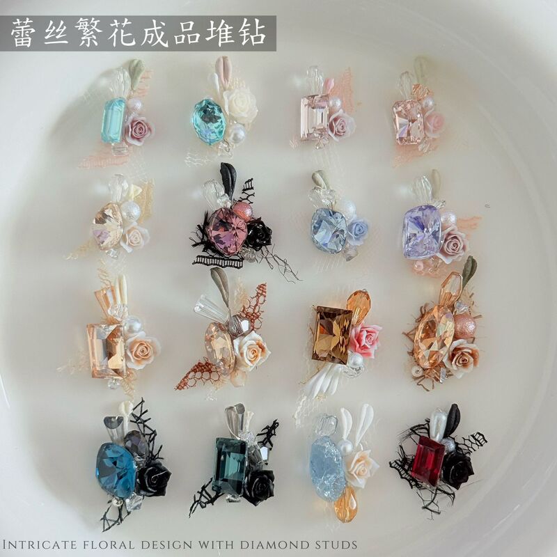 Autumn and winter floral diamond ball nail art accessories, lace camellia handmade finished product, stacked diamonds, champagne pigeon egg nail diamonds Autumn and winter floral diamond ball nail art accessories, lace camellia handmade finished product, stacked diamonds, champagne pigeon egg nail diamonds