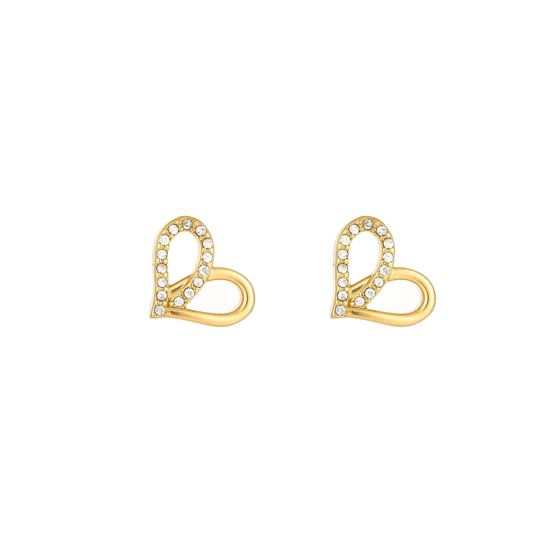 Hollow Out, Inlay Design 1 Pair Sweet Simple Style Heart Shape Hollow Out Inlay Titanium Steel Zircon Ear Studs