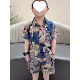 男童套装夏季短袖新款衬衫儿童洋气衬衣短裤宝宝夏装两件套国风