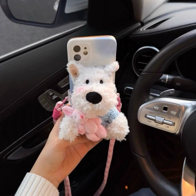 Mobile phone, strap, cartoon shoulder bag, plush universal doll