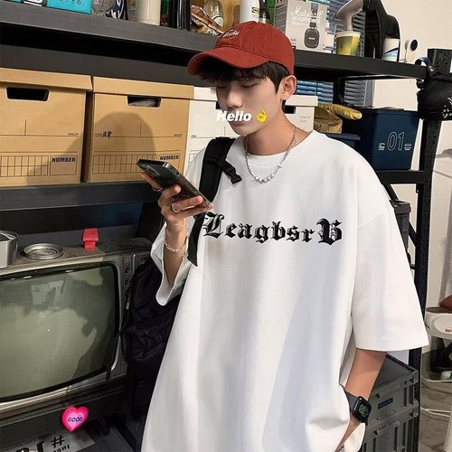 Men's Short Sleeve T-Shirt Summer Trend Brand Printed Clothing Loose Ins Fashion Summer Top Five-and-a-Half-Sleeve