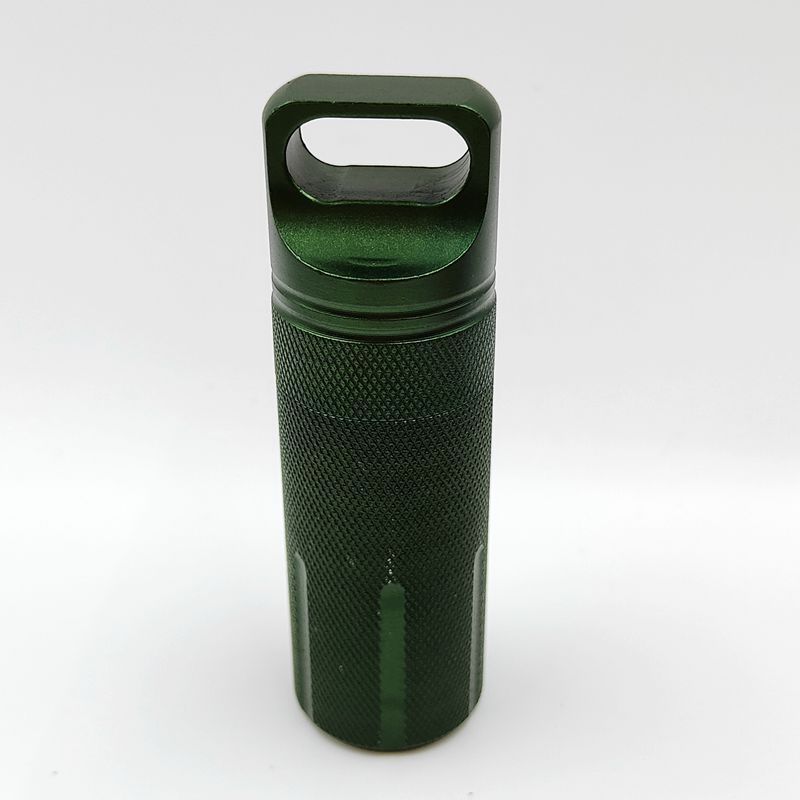 Aleación de aluminio portátil sellado tanque al aire libre de metal impermeable almacén portátil píldora botella cilíndrica llavero colgante
