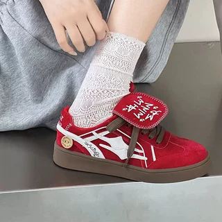 韩版真皮小众翻盖德训鞋女2025夏秋新款超火网红爆款运动阿甘鞋子