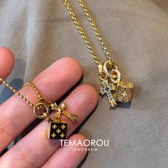 版型超正！中古跑环十字架实心骰子吊坠项链轻奢设计感毛衣链饰品