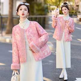 年潮冬季真狐狸毛重工刺绣钉珠短款新中式羽绒服新款