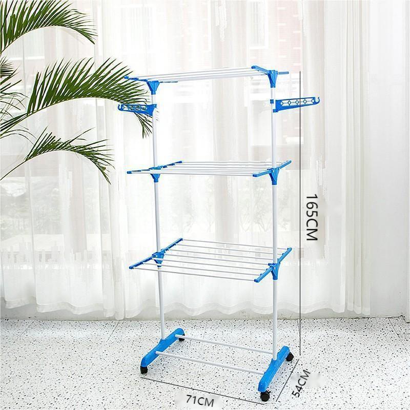 Movable Clothes Rack Modern Simple Multi-Functional Foldableable Three-Layer Towel Rack Household Floor-Standing Clothes Drying Rack