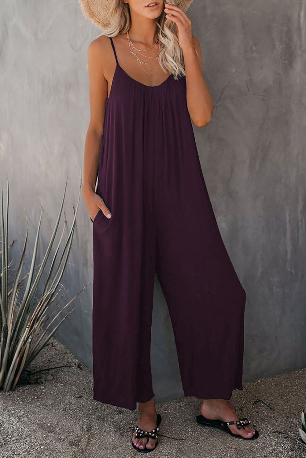 Amazon europeo y americano Correa mono mujer 2022 verano nuevo comercio exterior transfronterizo color sólido bolsillo casual mono image 13