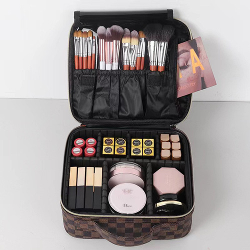 New plaid presbyopic cosmetic bag with large capacity and good looks, convenient portable storage bag for toiletries and cosmetics wholesale