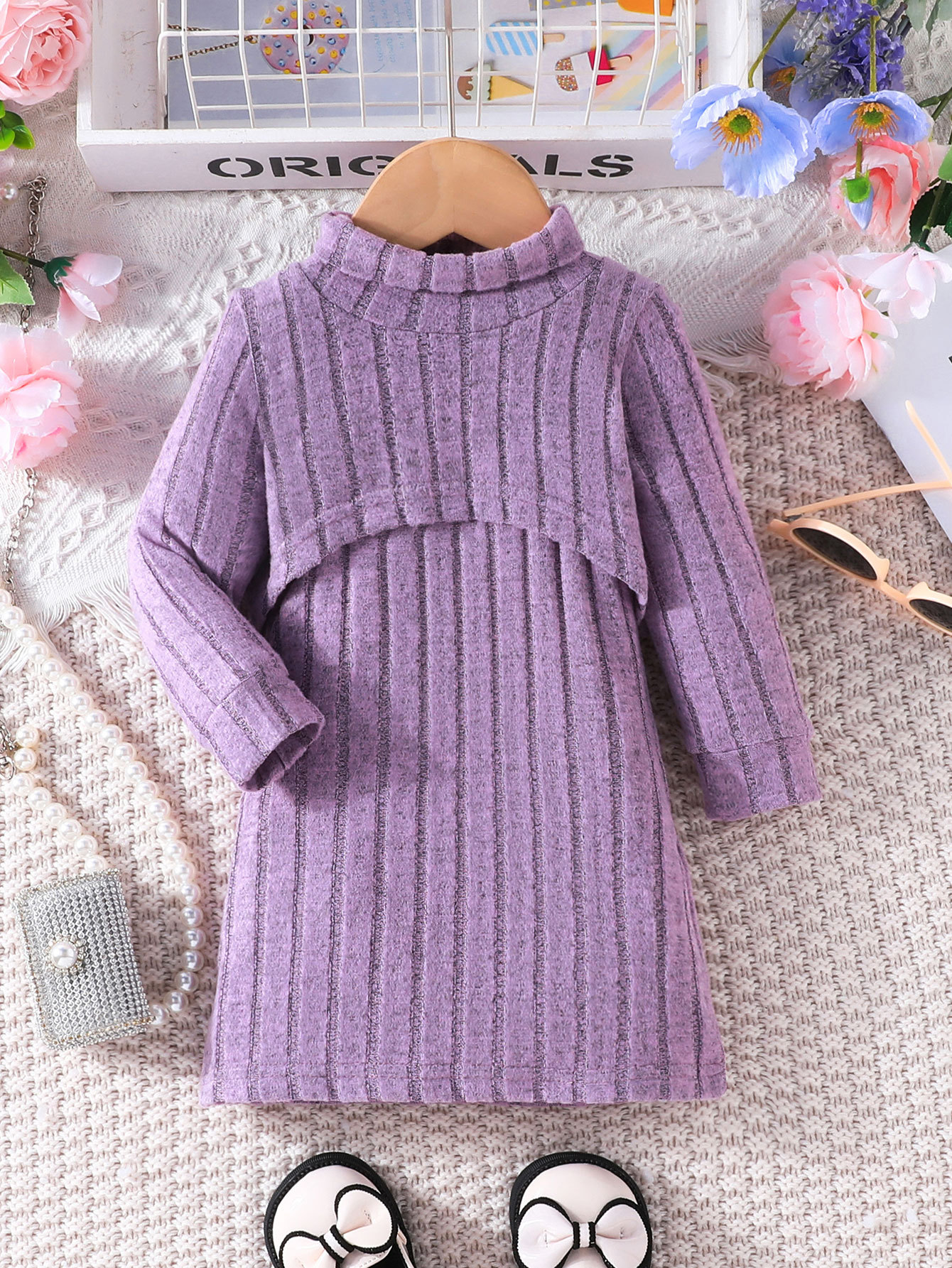 Mädchen Strickoberteil Und Rock Set Langarm Herbst Outfit_voghion.com