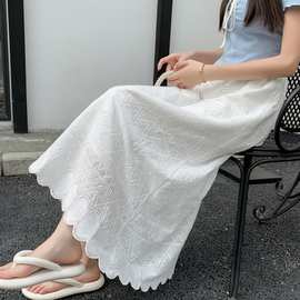 白色蕾丝半身裙女春秋设计感小众伞裙小个子气质高腰A字包臀长裙