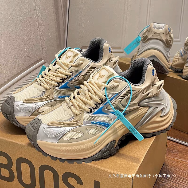Spring and Autumn Rattlesnake Black Dad Shoes Men's Korean Version 2025 Popular Versatile Thick-Soled Height-Increasing Couple Sports Casual Shoes