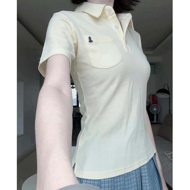 原创polo衫JK制服日系学院风基础款修身正肩收腰短袖校供感上衣女