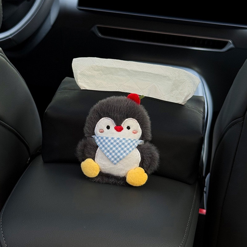 2026 New Car Tissue Box, Car Armrest Tissue Bag, Seat-mounted Car Tissue Bag, Cute Penguin Design for Women