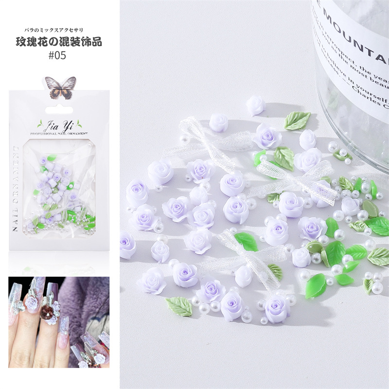 Nuevos productos accesorios para uñas de rosas, difuminado degradado, mezcla de flores de rosa de camelia, adornos de uñas tridimensionales