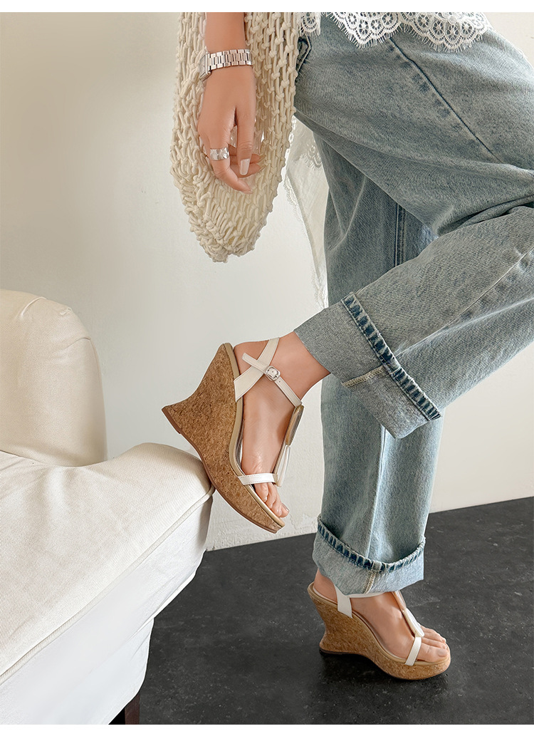 Sandal cao gót nữ phong cách cổ điển, đế xuồng platform, gót 9 cm, quai ngang kiểu La Mã — màu đen, màu trắng chi tiết 16