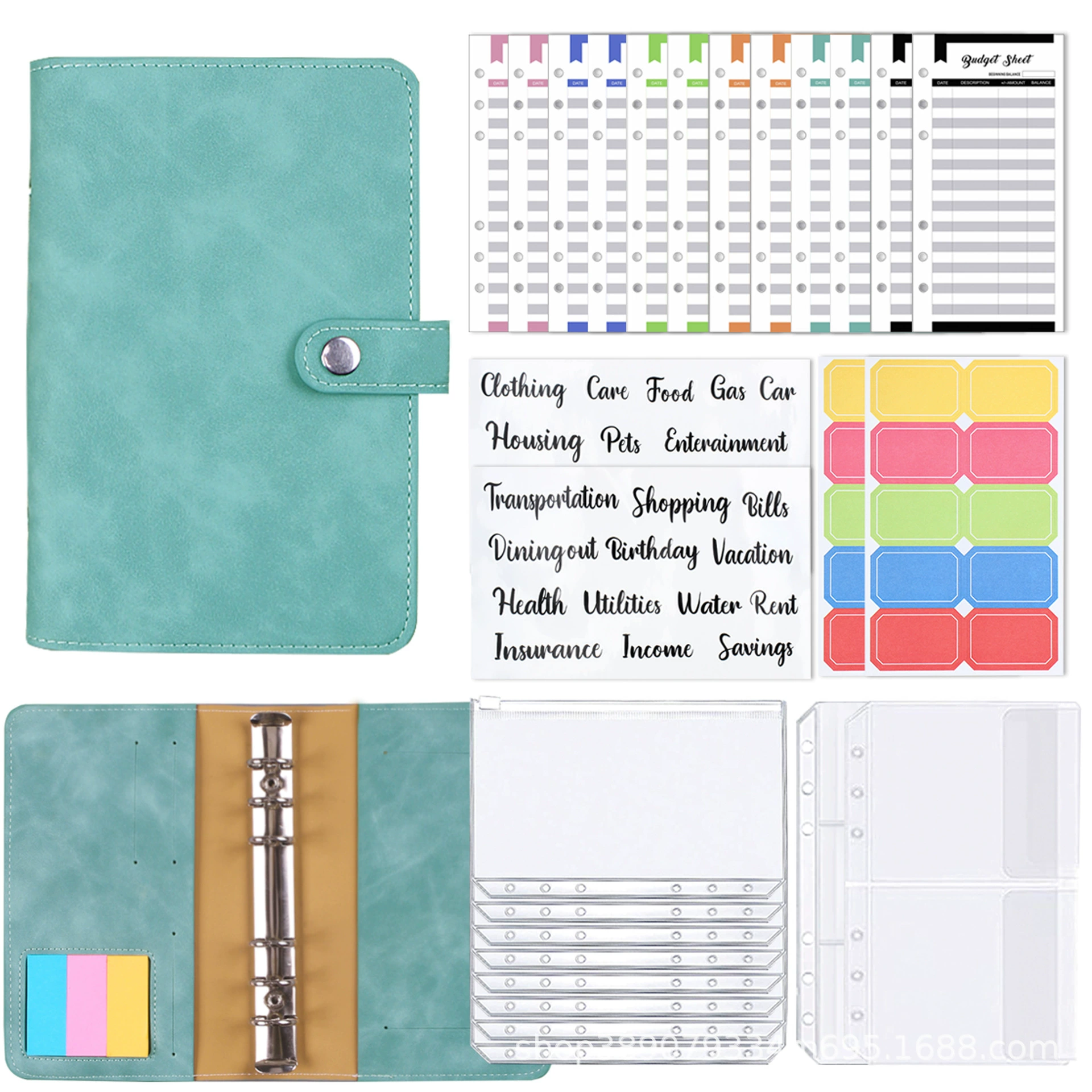 Planner Binder Notebook, PU Cover, Tear-Off Budget Sheets 27 pcs, A5-Style Organizer