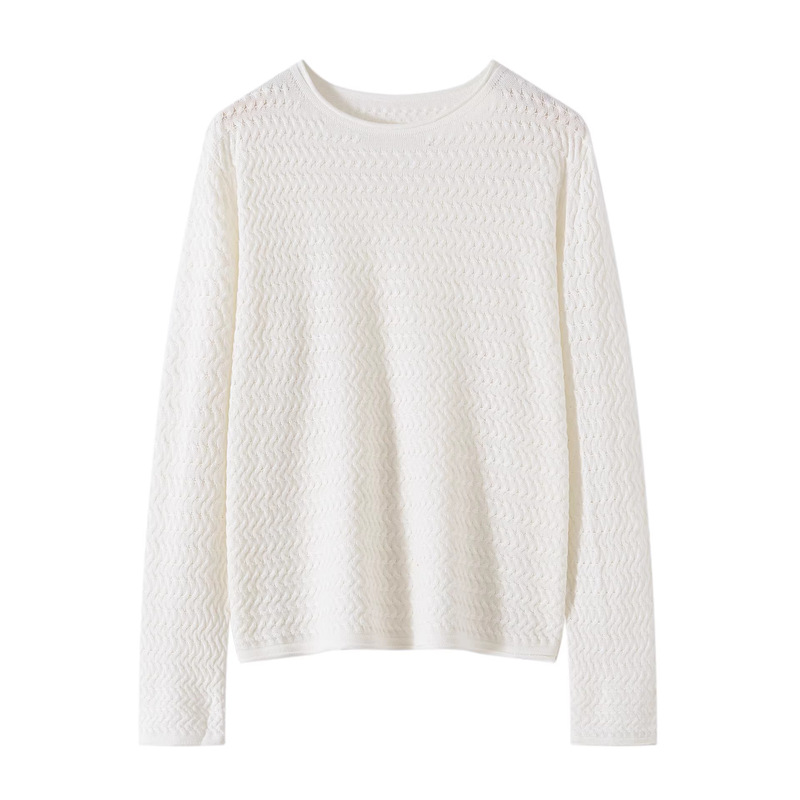 2026 Spring and Autumn New Fine Wool Curled Edge Round Neck Knitted Sweater Long Sleeve Twisted Pattern Loose Solid Color Base Shirt for Women 2026 Spring and Autumn New Fine Wool Curled Edge Round Neck Knitted Sweater Long Sleeve Twisted Pattern Loose Solid Color Base Shirt for Women