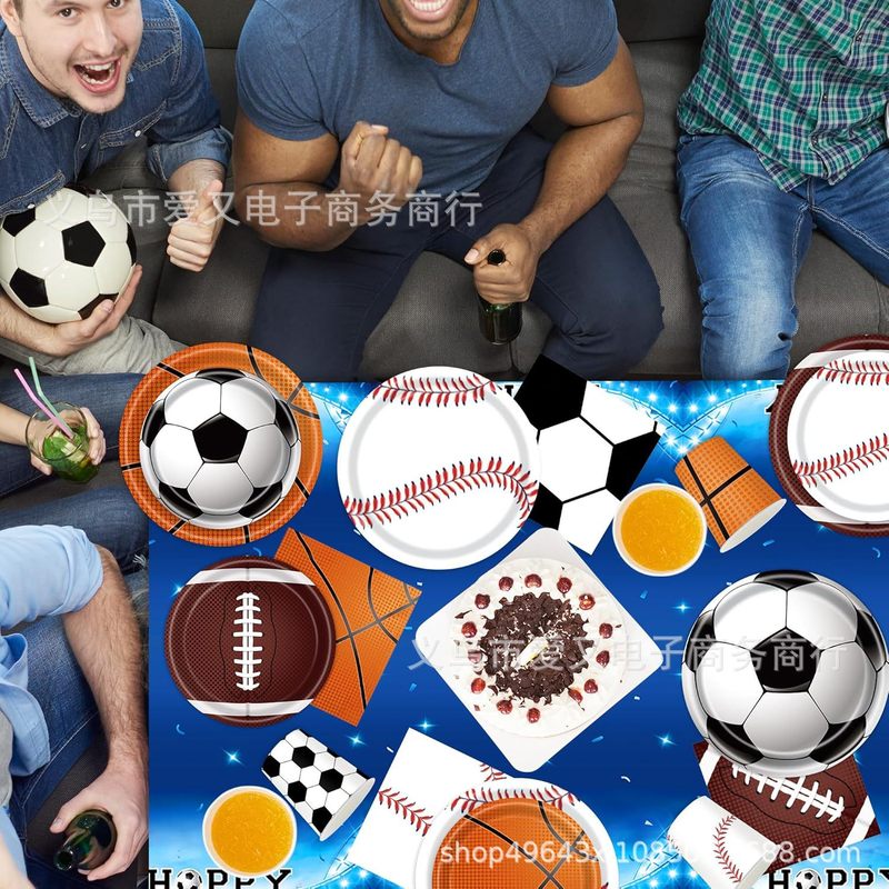 オールスターのテーマ ラグビー サッカー 使い捨て食器 紙コップ ティッシュ フラグ テーブルクロス パーティー 誕生日用品|undefined
