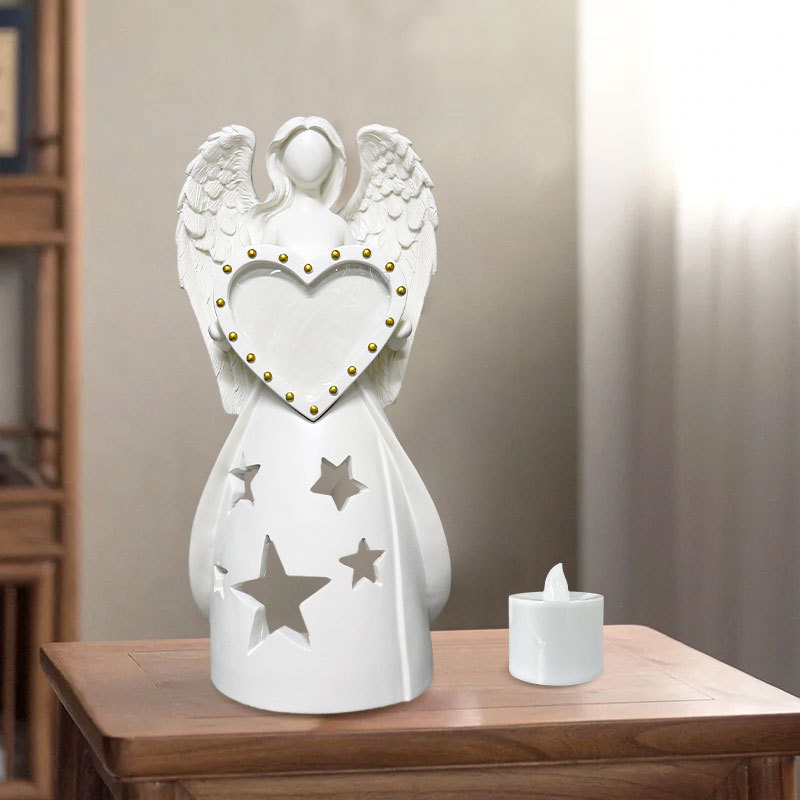  Special Angel Photo Frame Candlestick Sculpture Replaceable Photo Frame Paper Commemorative Gift Resin Home Living Room Ornaments