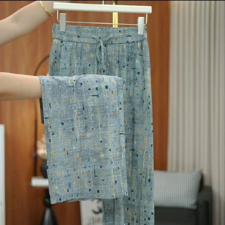 Dropshipping 2026 Summer New Fashion Casual Loose Slimming Elastic High-Waisted Age-Reducing Printed Straight-Leg Pants for Women