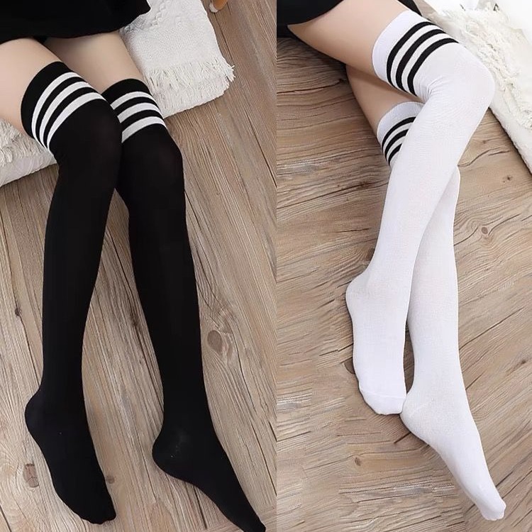 Velvet high stockings stockings striped mid-length stockings student knee socks women's summer thin half thigh socks