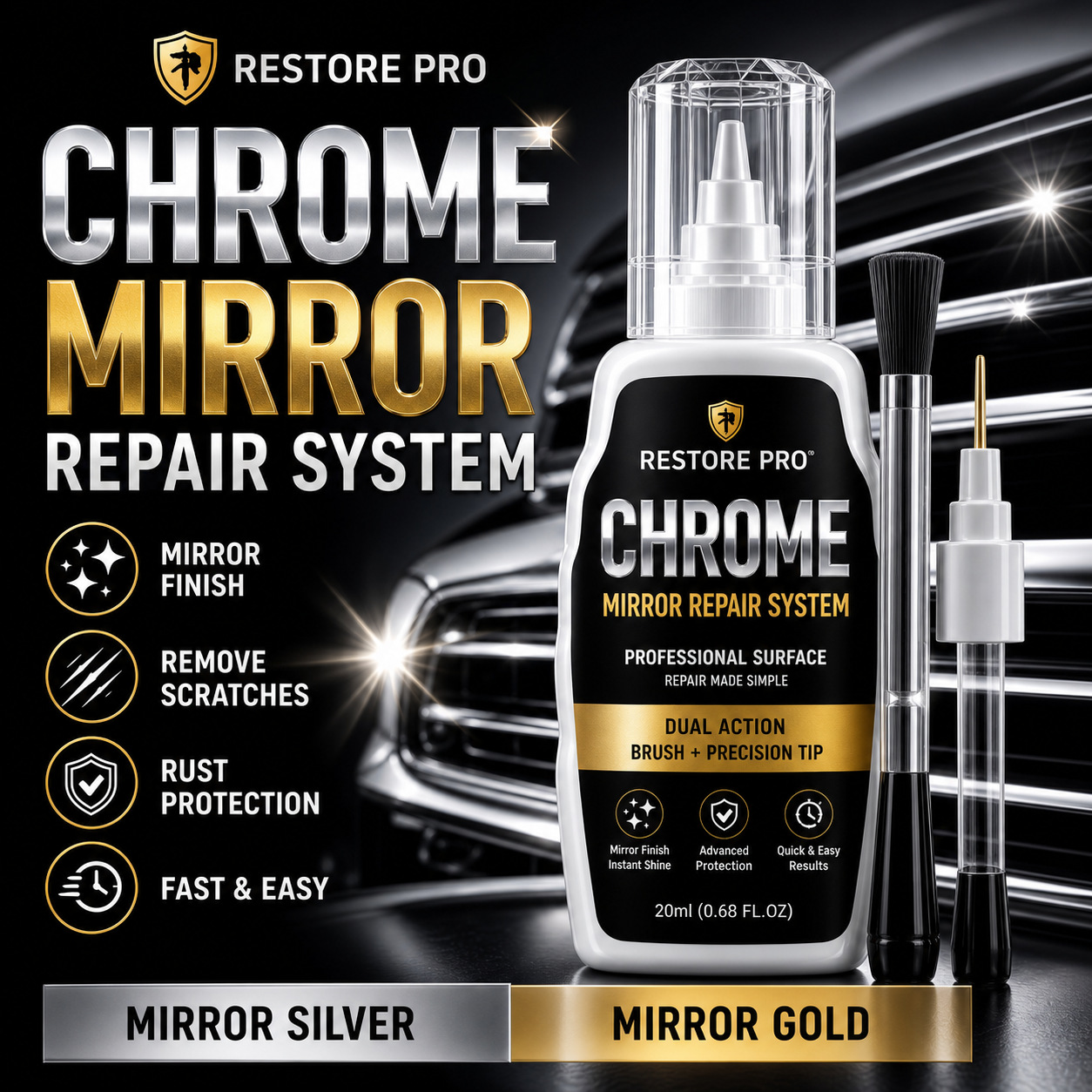 Cross-Border Electroplated Silver Touch-Up Pen Chrome Repair Liquid Metal Scratch Repair Rearview Mirror Wheel Rim Trim Color Touch-Up Pen