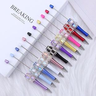DIY Sugar Cube Full Diamond Beaded Pen Fun Heavy-Duty Cute Round Ball Pen Educational Student Stationery Gift Wholesale in Stock