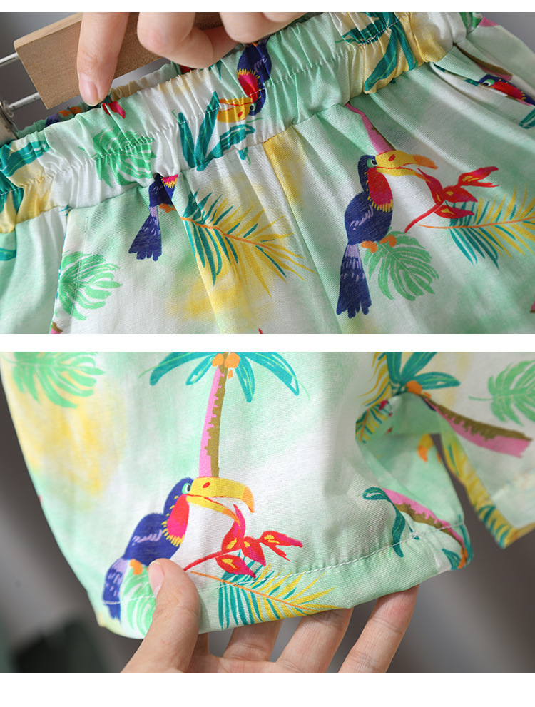 7115 Traje de verano para niños Camisa de estilo de playa de manga corta para niños 2025 Nuevo traje de dos piezas de viaje de verano para niños