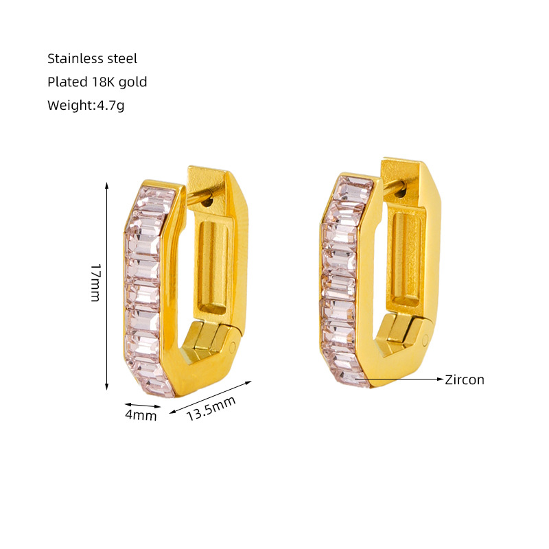 Moda geométrica europea y americana colorido ZIRCON titanio acero pendientes mujer ins estilo alto grado 18K Acero inoxidable pendientes al por mayor