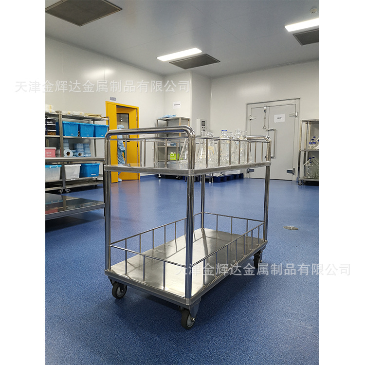 供应304不锈钢双层手推车,静音手推车,药厂双层手推车