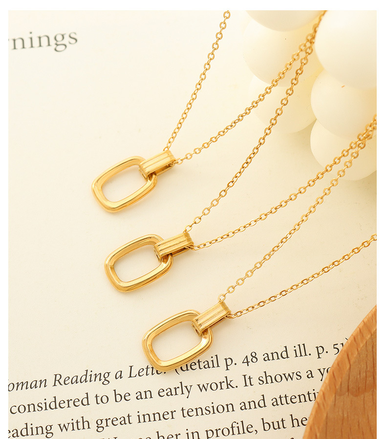 ins jewelry retro oval pendant titanium steel 18k geometric hollow necklace earrings