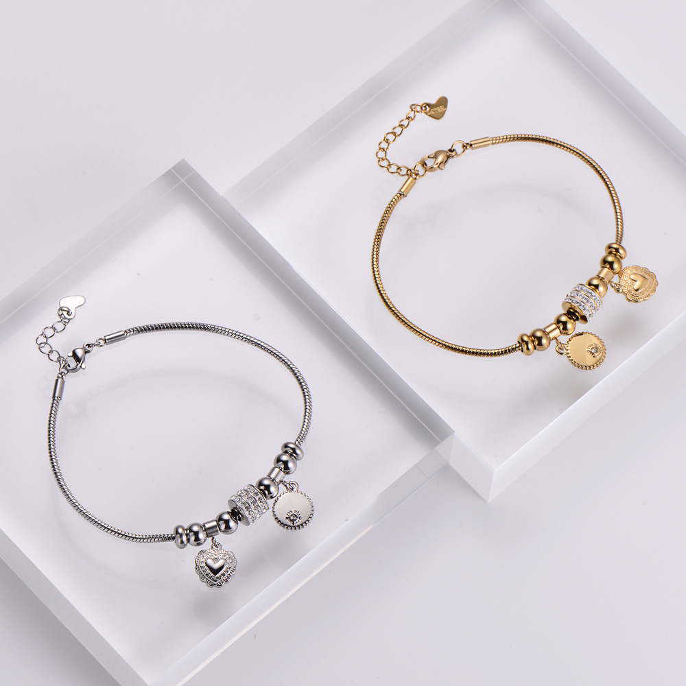 Womenu0027S Fashion Heart shape Stainless Steel Rhinestone Bracelets Inlay Stainless Steel Bracelets