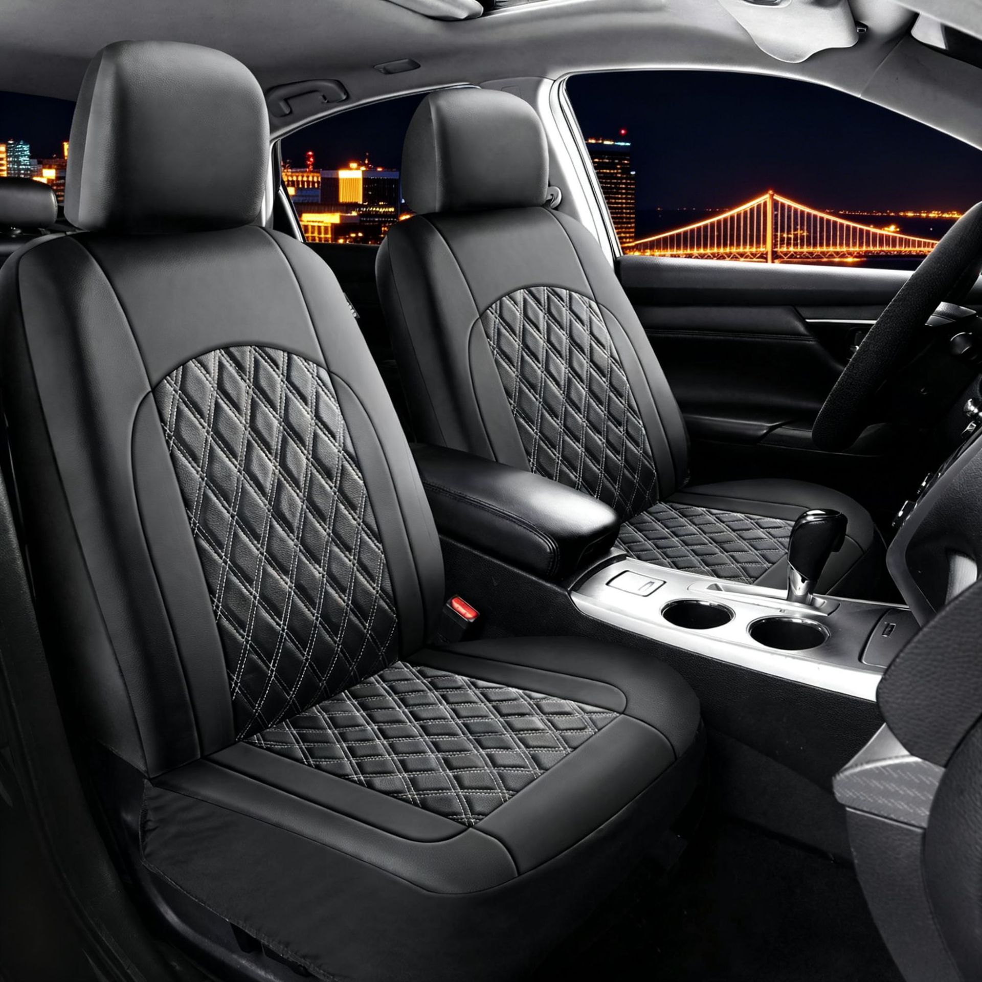 Cross-Border Foreign Trade Car Seat Cushion, Universal Seat Cover for All Seasons, Double-Line Diamond Quilted Embroidered Pu Leather Car Seat Protector