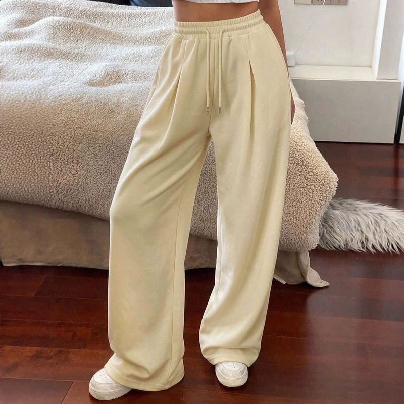 2026 Fall/Winter New Cross-Border Amazon European and American Women's Clothing Solid Color Straight Loose Drawstring Elastic Waist Pocket Sweatpants
