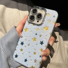 满屏星星苹果手机壳15pro闪钻镜头膜爱心iPhone13保护套适用12pro