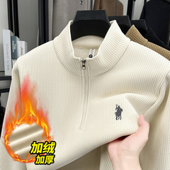 春秋新品2025新款毛衣针织衫上衣半拉链刺绣加绒加厚毛线打底衫男