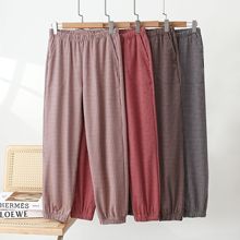 雪花绒秋冬加绒宽松格子阔腿裤休闲保暖妈妈外穿垂感九分裤