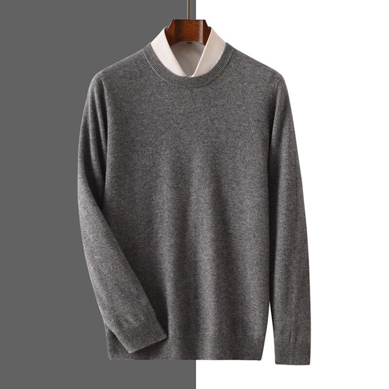 Autumn and Winter New Cashmere Sweater Men's Round Neck Solid Color Base Sweater Business Casual Large Size Knitwear Wholesale
